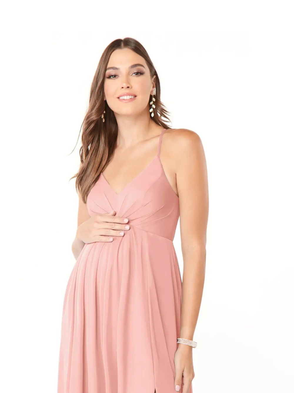 Azazie Blush Pink Strapless-Style Spaghetti Strap Maxi Dress